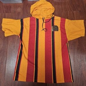 Striped Hooded T-Shirt in Red and Yellow